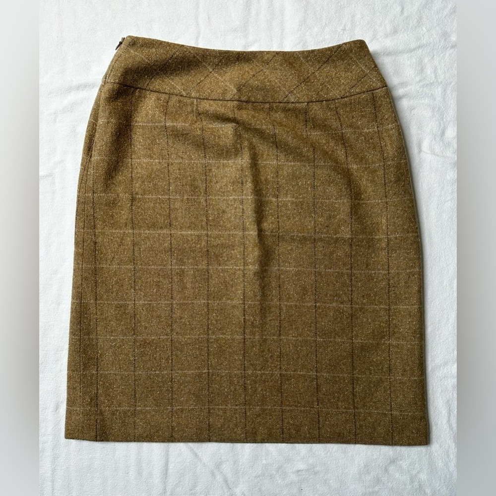Vintage Jones Wear Wool Blend A-Line Skirt – Size 4,Tan Windowpane Plaid - Picture 3 of 10